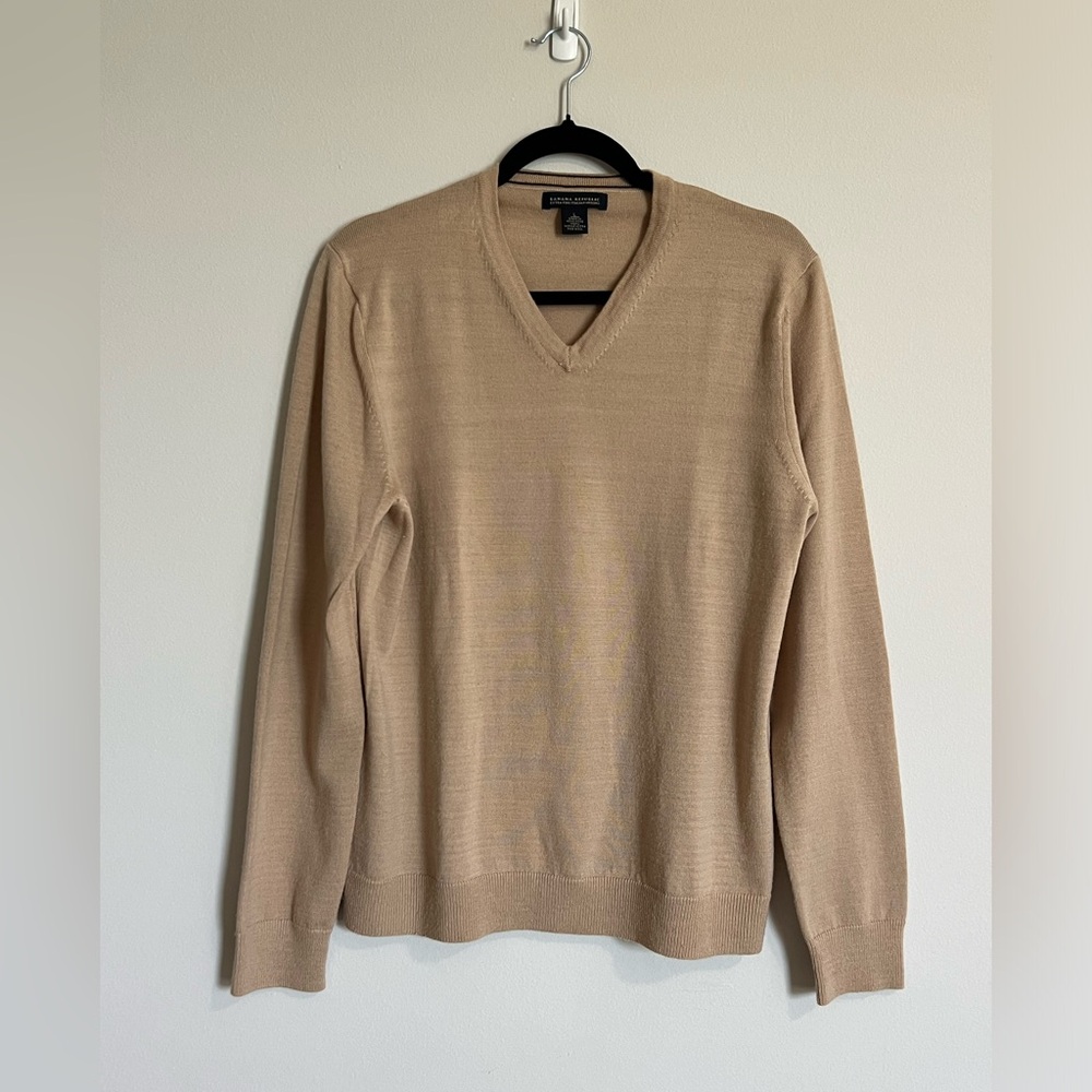 Banana Republic, men’s v neck sweater, Large, Merino Wool, camel, EUC